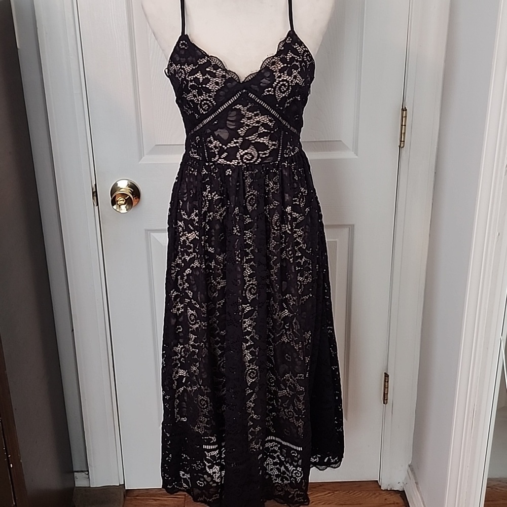 Black Crochet Lace Overlay Spaghetti Strap Maxi Dress
